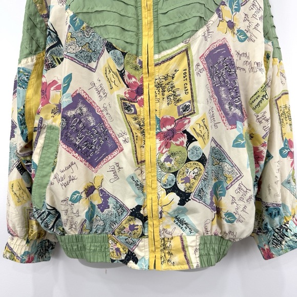 Swell Jacket Women's L Floral  VTG Hawaiian Post Card‎ 100% Silk Artsy Bomber - Picture 9 of 14